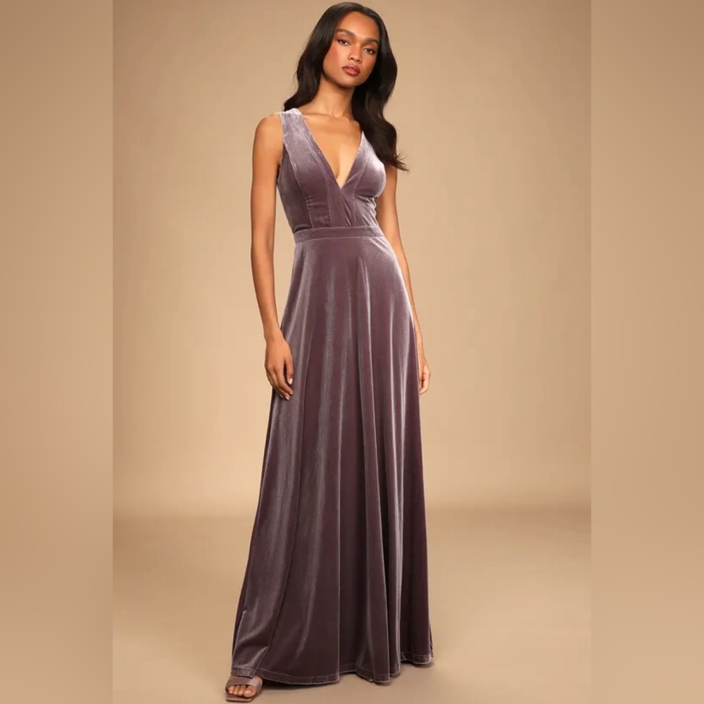 Lulus Beautiful night dusty purple velvet sleeveless maxi dress